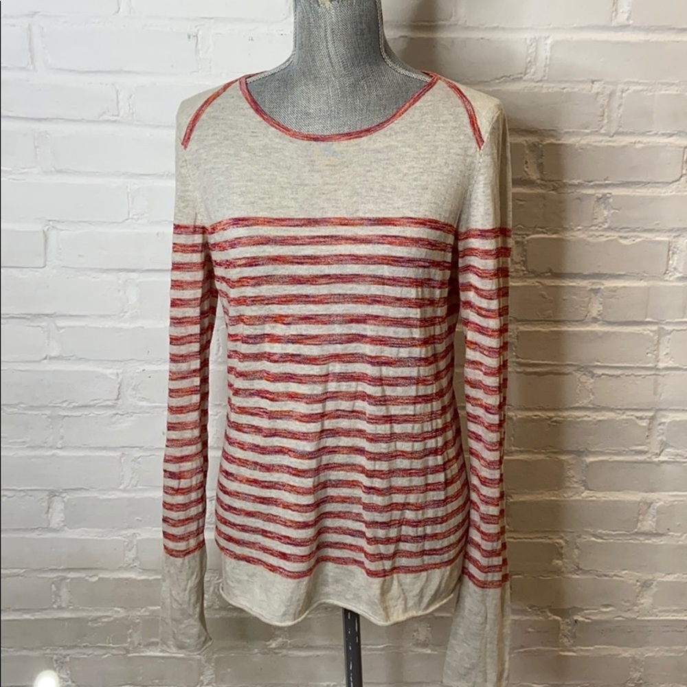 TORY BURCH red & tan striped cotton blend sweater